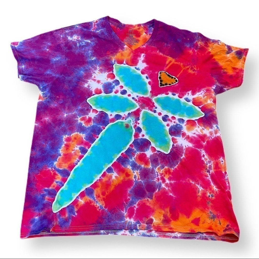 Tie dye dragonfly tee tshirt purple blue pink orange unisex 2XL v-neck